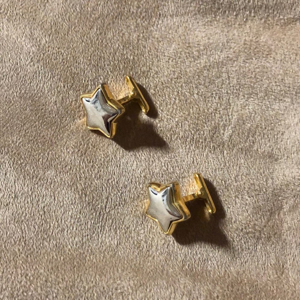 Silver gold star cuff links
